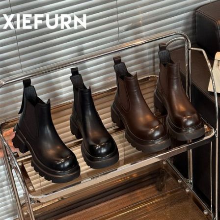 XIEFURN/鞋夫人英伦风厚底切尔西短靴女2025秋冬新款烟筒马丁靴