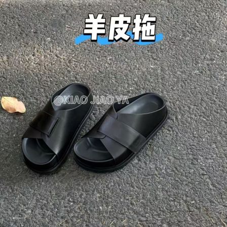 现现XIAOJIAOYA【羊皮拖】“欧货小众设计师款高级感一字拖”(跟高4)
