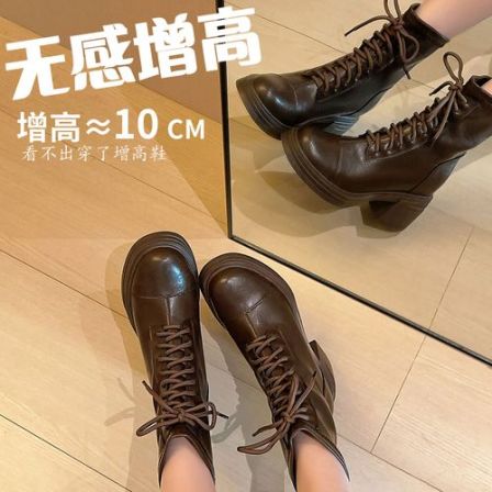 牛皮版~高跟2025秋冬新款粗跟马丁靴女英伦风酷飒瘦瘦靴厚底短靴