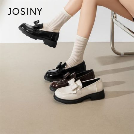 卓诗尼蝴蝶结漆皮乐福鞋女2025秋季新款低跟浅口厚底软底通勤女鞋