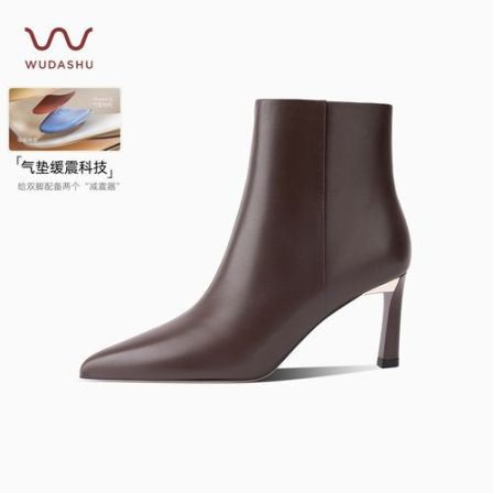 吴大叔【红云鞋】细跟时装靴冬季高跟羊皮短靴气质尖头真皮靴子女