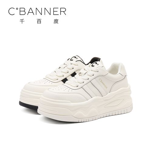 C.BANNER/千百度时尚百搭厚底小白鞋2025新款潮流系带休闲鞋增高主图
