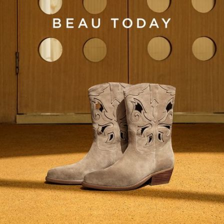 BeauToday【全真皮】复古镂空西部牛仔靴增高时髦女款靴子流光风