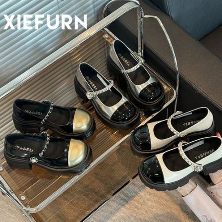 XIEFURN/鞋夫人2025新款法式玛丽珍厚底小香风粗跟圆头百搭单鞋女