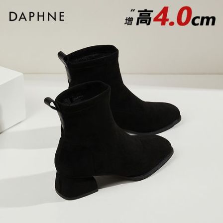 达芙妮黑色时尚百搭弹力靴女款2025新款秋冬季女士通勤高跟瘦瘦靴