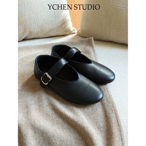 YCS 复古圆头软皮平底芭蕾单鞋浅口玛丽珍奶奶鞋XX411XZ主图