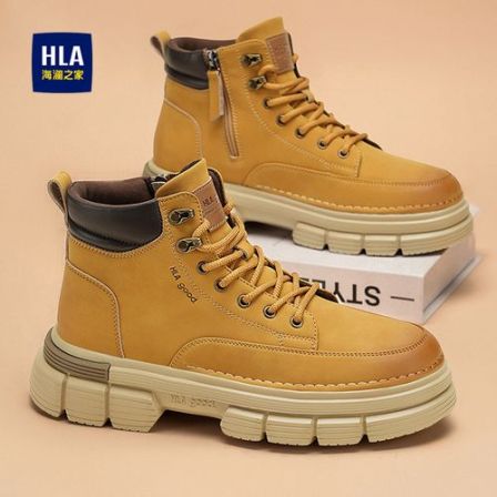 HLA/海澜之家男鞋新款中帮工作耐磨马丁靴休闲拉链户外工装大黄靴