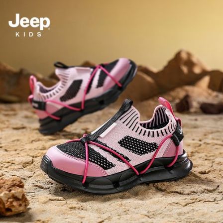 Jeep女童运动鞋户外网面跑步鞋秋季新款儿童鞋子女孩一脚蹬登山鞋