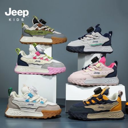 jeep童鞋2025夏季新款男女童旋转纽扣休闲鞋户外防滑耐磨运动跑鞋