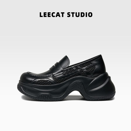LeeCatStudio | 一脚蹬乐福鞋懒人7CM巨增高小个子真皮网面皮鞋