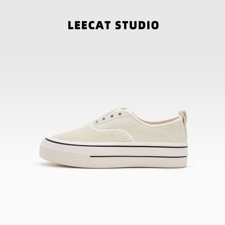 LeeCatStudio|小白鞋透气舒适一脚蹬厚底真皮白色时尚休闲板鞋女