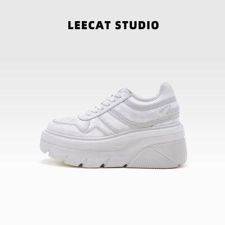 LeeCatStudio|8CM厚底小白鞋2025年新透气百搭女松糕运动休闲板鞋