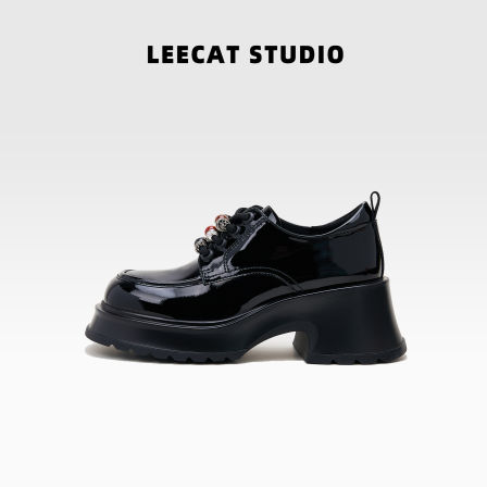 LeeCatStudio7CM增高黑色乐福鞋女2025秋不累脚英伦风厚底小皮鞋