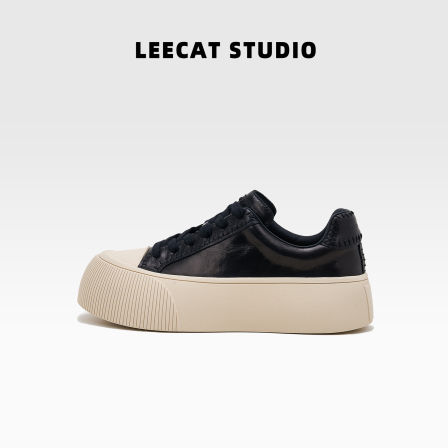 LeeCatStudio黑色厚底鞋女2025秋季新款爆款百搭系带运动休闲板鞋