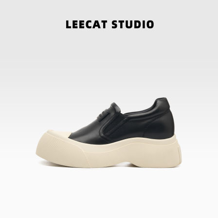LeeCatStudio懒人一脚蹬休闲板鞋2025年新款透气百搭真皮厚底单鞋
