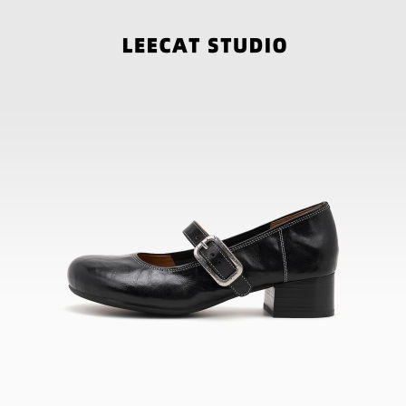 LeeCatStudio|4CM厚底玛丽珍单鞋一字扣增高复古黑芭蕾风小皮鞋女