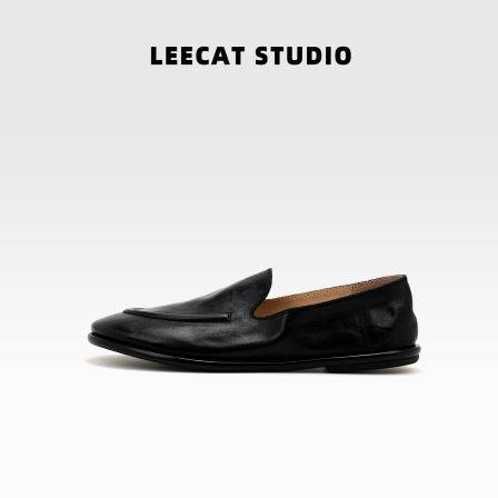 LeeCatStudio|平底懒人一脚蹬头层小牛皮极简复古乐福鞋休闲单鞋