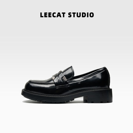LeeCatStudio| 黑色厚底乐福鞋女2025秋季新一脚蹬真皮休闲增高鞋