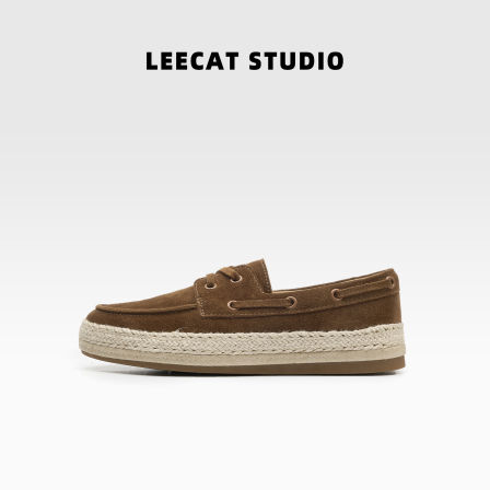 LeeCatStudio|磨砂皮圆头一脚蹬平底百搭系带软牛皮渔夫鞋单鞋女