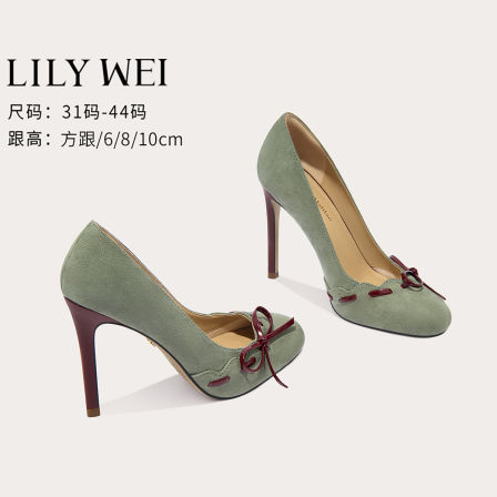 Lily Wei【澜栖】复古圆头氛围感浅口单鞋舒适一脚蹬高跟鞋大码41