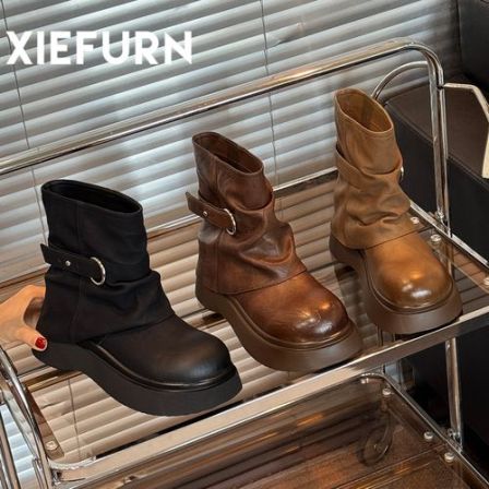 XIEFURN/鞋夫人美拉德马丁靴女2025秋冬季新款英伦风短筒机车短靴