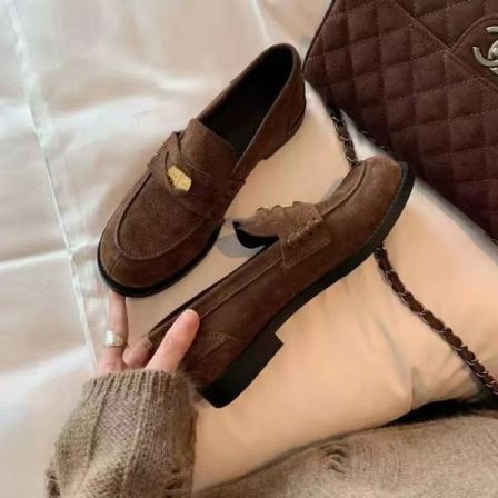 美拉德休闲复古英伦风棕金币乐福单鞋