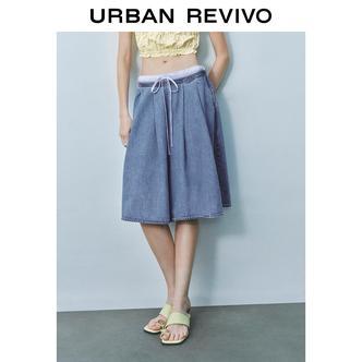 UR2025夏季新款女装时尚休闲腰头拼接系带牛仔半裙UYY850152