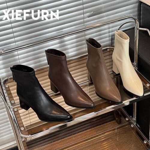 XIEFURN/鞋夫人新款尖头气质时装靴女方跟舒适百搭秋冬短靴主图