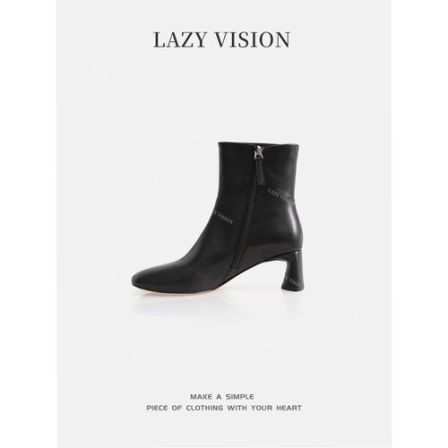 LAZYVISION全粒面混种小羊简约女士短靴ZMD-33078