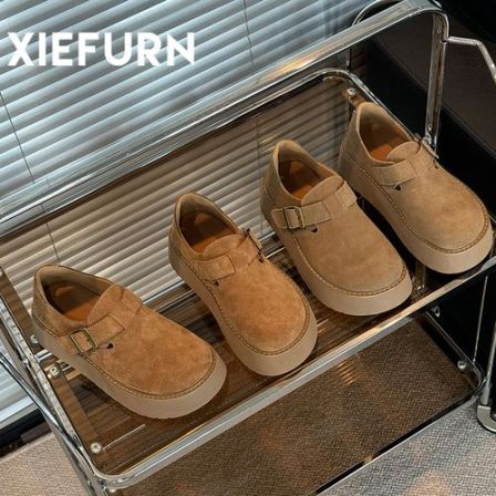 XIEFURN/鞋夫人厚底增高勃肯鞋女棕色复古保暖休闲鞋