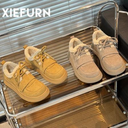 XIEFURN/鞋夫人冬季韩版时尚单鞋女2024新款百搭加绒勃肯鞋