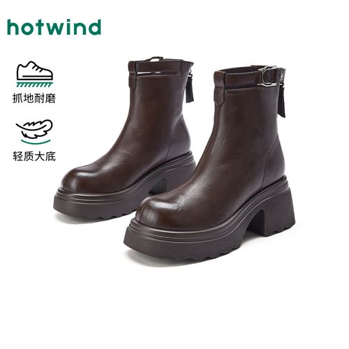 热风25年冬季琥珀流光百搭瘦瘦靴小个子增高短靴子女鞋H82W25818主图