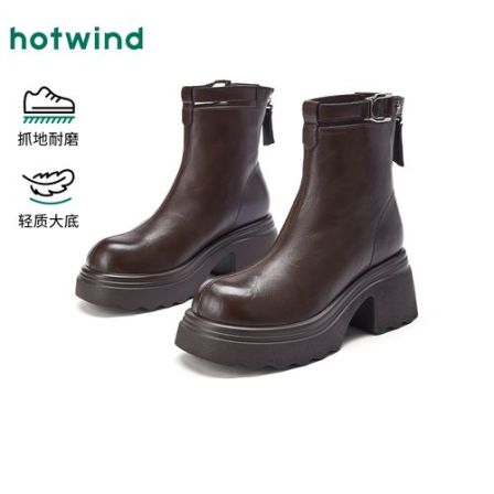 热风25年冬季琥珀流光百搭瘦瘦靴小个子增高短靴子女鞋H82W25818