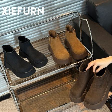 XIEFURN/鞋夫人冬季加绒保暖雪地靴女款2024厚底防滑百搭短靴