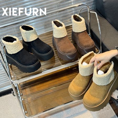 XIEFURN/鞋夫人厚底时尚雪地靴女2024秋冬新款加绒加厚短靴