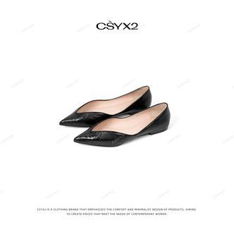  CsyX2-2025S/S早秋新款新款真蛇皮V口露趾尖头平底黑色手工单鞋S