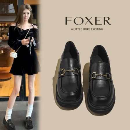 【FOXER】经典方跟圆头懒人鞋乐福鞋女鞋外穿休闲风英伦风