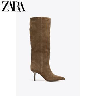 ZARA25秋季新款 女鞋 反绒皮细高跟靴 2004610 131