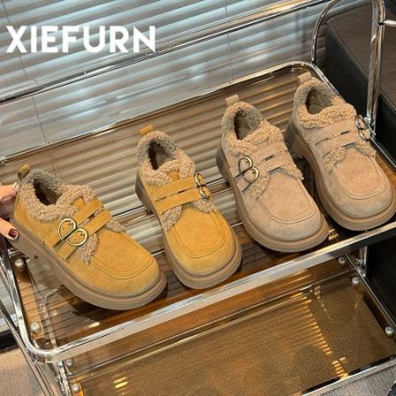 XIEFURN/鞋夫人百搭软底单鞋女秋冬韩系舒适勃肯鞋低跟圆头鞋子