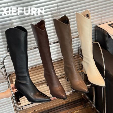 XIEFURN/鞋夫人法式尖头长筒靴女时尚废土风辣妹炸街骑士靴