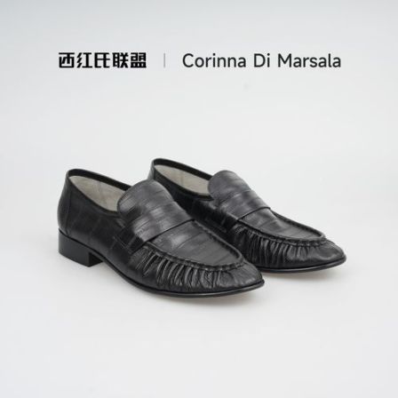 【西红氏联盟】手工胎牛皮~鳗鱼纹英伦风褶皱简约高级感乐福单鞋