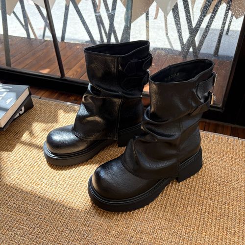 YEER·SHOP 爷儿秋季时尚百搭新款黑色圆头裤筒靴主图