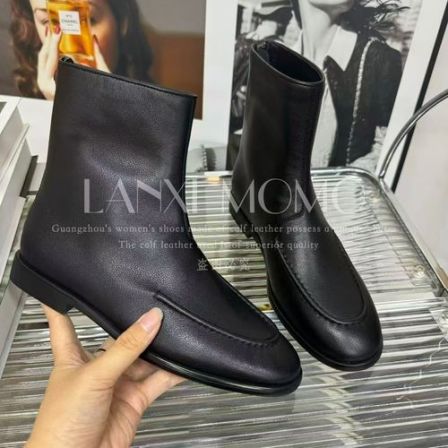 【LANXI  MOMO】时尚百搭女士黑色百搭休闲平底英伦瘦瘦靴25XZ573LX