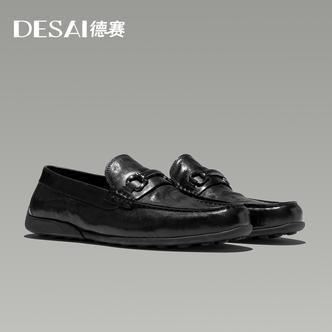 秋季新款英伦风一脚蹬乐福鞋软底复古商务休闲皮鞋百搭男士