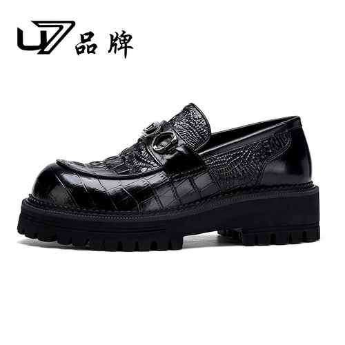 U7品牌男鞋 鳄鱼纹牛皮 轻奢高级感休闲鞋高端透气厚底男士皮鞋主图