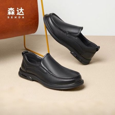 Senda/森达休闲皮鞋男冬新款舒适软面一脚蹬平底休闲鞋JDZ03DM4