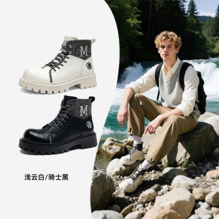 马克华菲马丁靴男款2025新款靴子白色增高中帮男鞋高帮男士工装靴