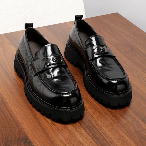 【胎牛皮】手抓纹秋季休闲皮鞋一脚蹬乐福鞋男真皮厚底增高透气男鞋主图
