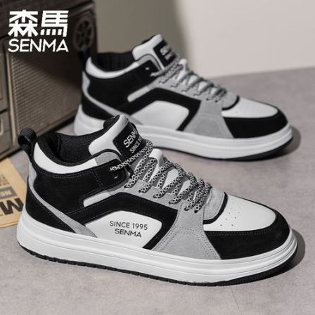 森马男鞋秋季潮流黑白熊猫青少年休闲滑板鞋运动百搭厚底高帮板鞋