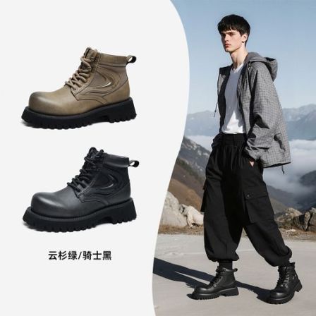 马克华菲马丁靴男款秋季新款男靴厚底增高男士高帮户外登山工装靴